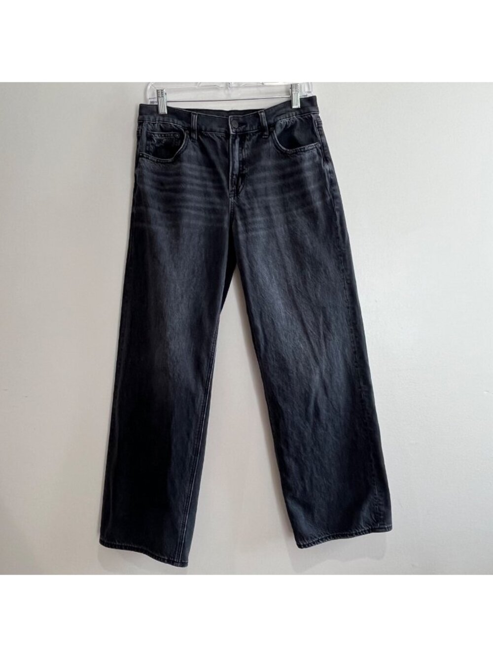 American Eagle Stovepipe Jeans Womens 4 Black Denim Wide Leg High Waisted